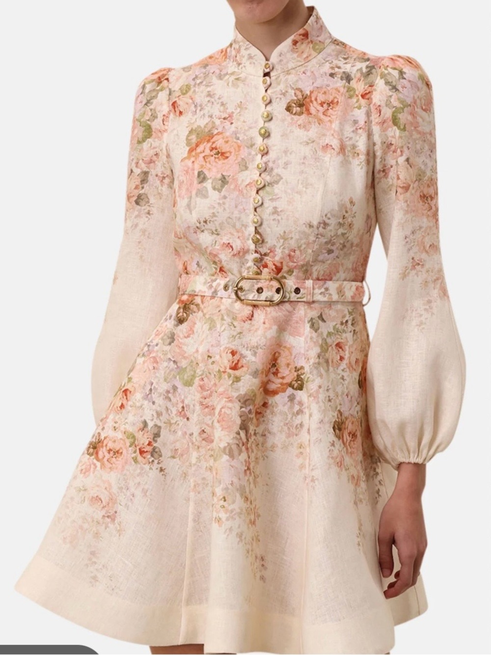 Zimmermann Cream Floral Mini Dress with Pink & Green Accents - Picture 2 of 10